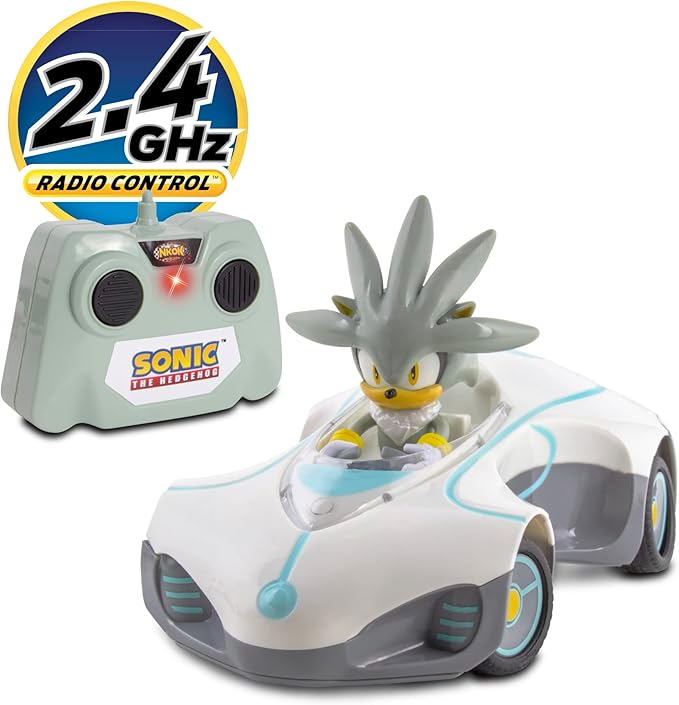 Sonic Team Sonic Racing RC: Silver - NKOK (682) 1:28 Scale 2.4GHz Remote Controlled Car 6.5' Compact Design Officially Licensed Sega Sonic The Hedgehog Battery Powered Ages 6+