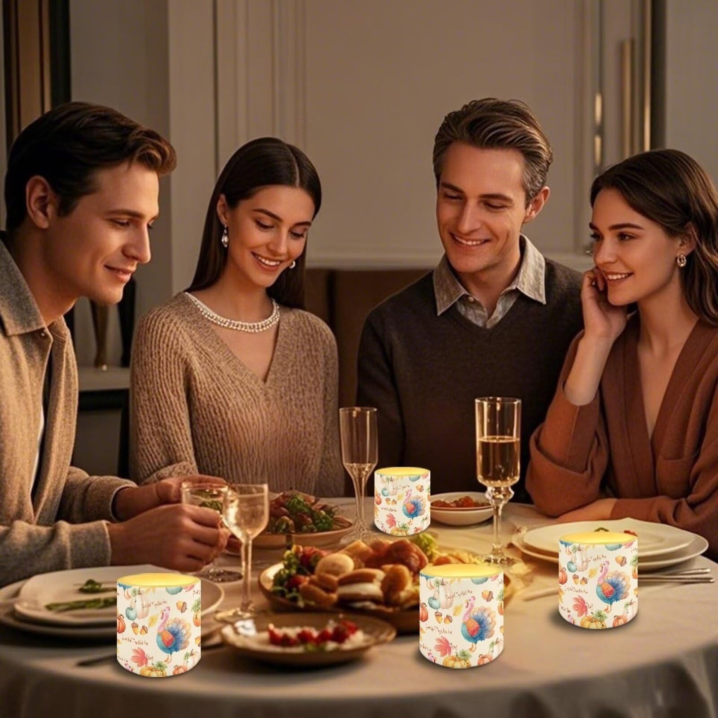 Cozeyat Fall Scene LED Candles Set of 4 Battery Powered Flameless with Remote Timer Dancing Flame Waterproof for Home Garden Table Decor