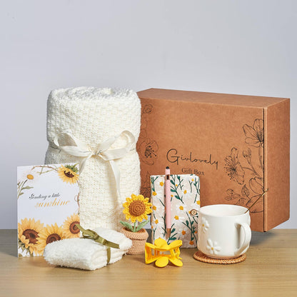 GivLovely Thinking of You Gifts for Women & Cozy Self Care Gift Box | Get Well, Birthday | Sunflower Themed Care Package | A Sending Sunshine Hug in a Box