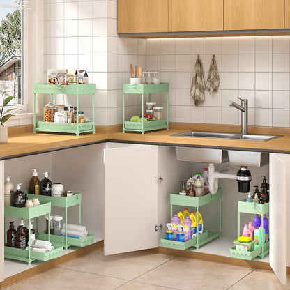3 Pack Under Sink Organizers, 2-Tier Multi-Use Kitchen and Bathroom Organizers and Storage with Sliding Drawers，Bathroom Cabinet Organizer (Black, 12.8 Inch)