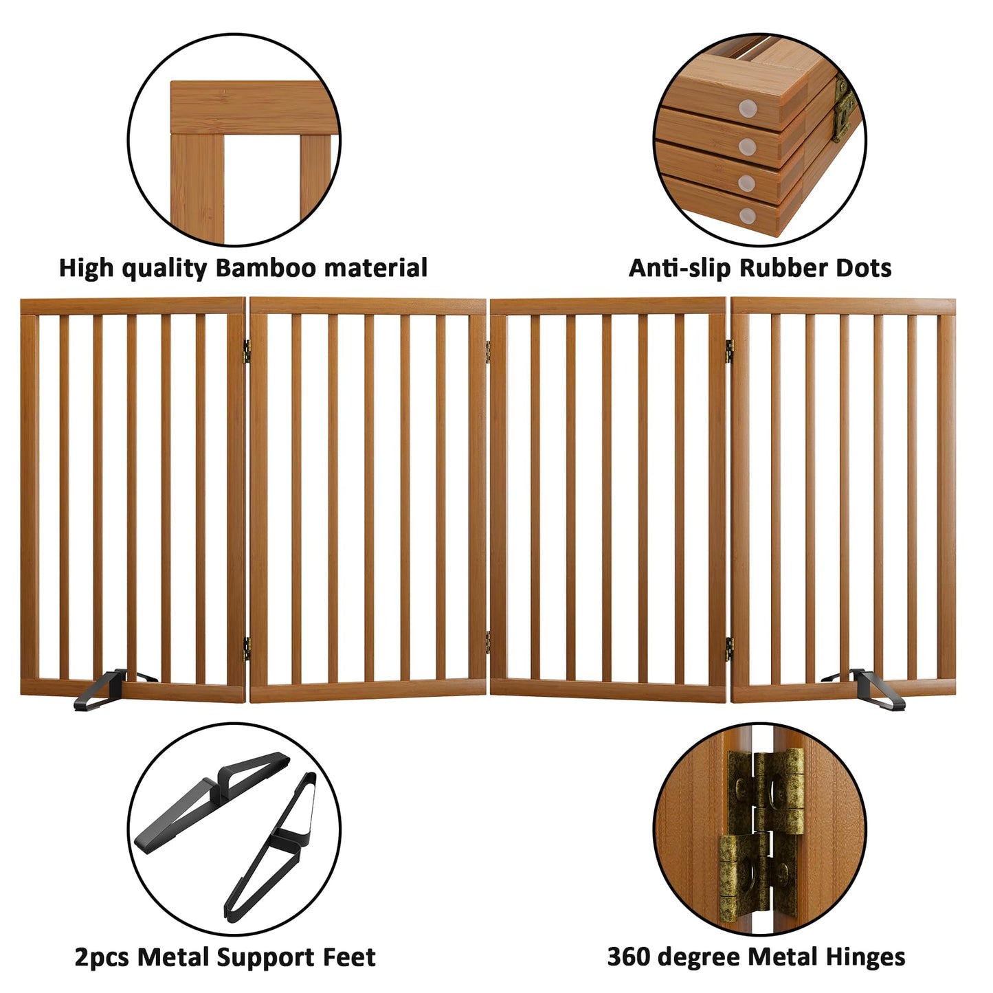 Mino Kesper Dog Gate 32" Tall Foldable Dog Gate for Doorways Freestanding Pet Gate for Dogs Indoor (Walnut, 4 Panel)