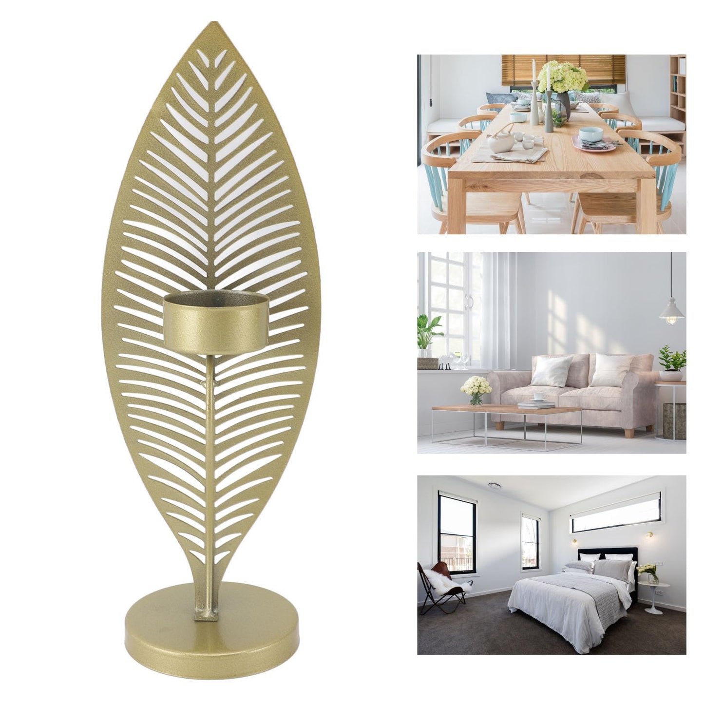 Iron Leaf Candle Holder, Minimalist Wrought Iron Candlestick Stand, Unique Leaf Shape Metal Candle Holder with Nordic Design for Dining Room Home Decor (Gold)