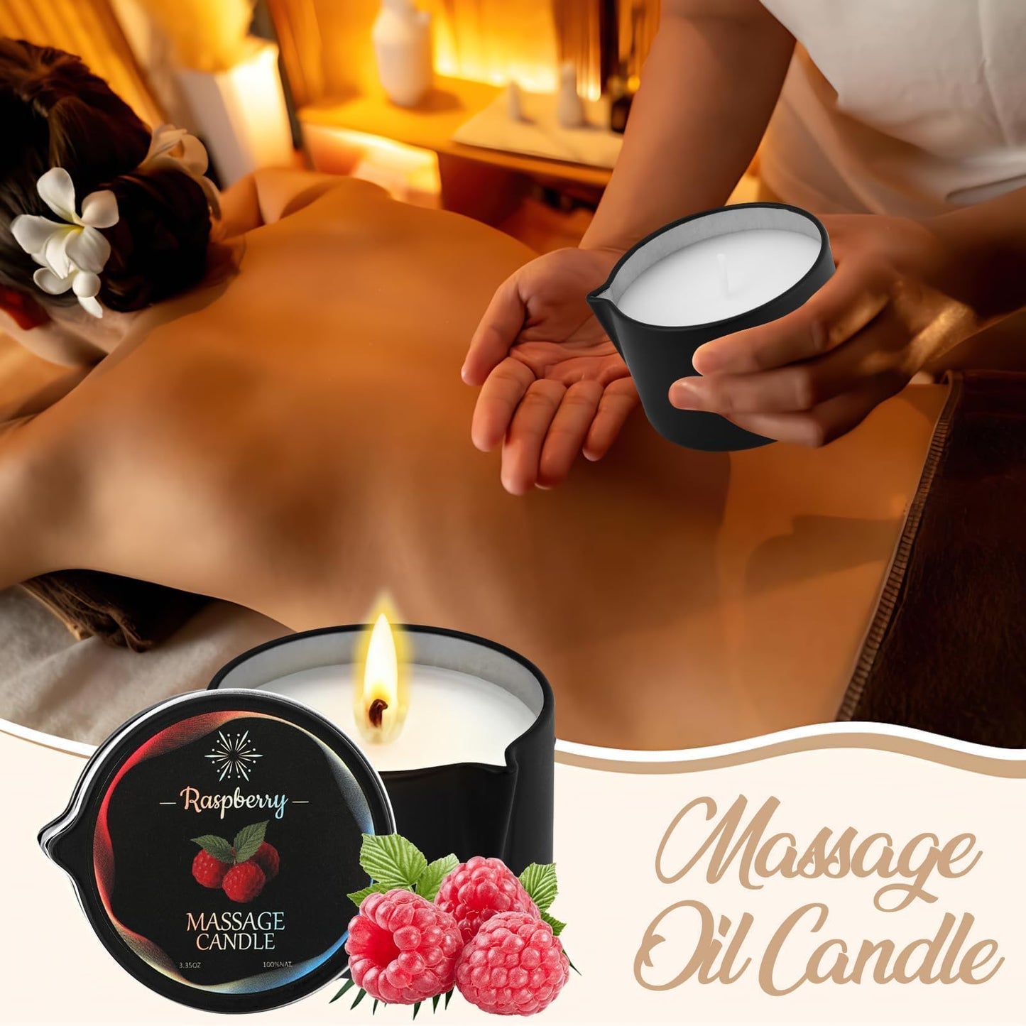 Sariiraw 6 Pack Massage Oil Candles Set, Low Temp Soy Based Massage Candles for Massage Therapy, Relaxation & Skin Moisturizing, Assorted Scents for Home Spa Self Care