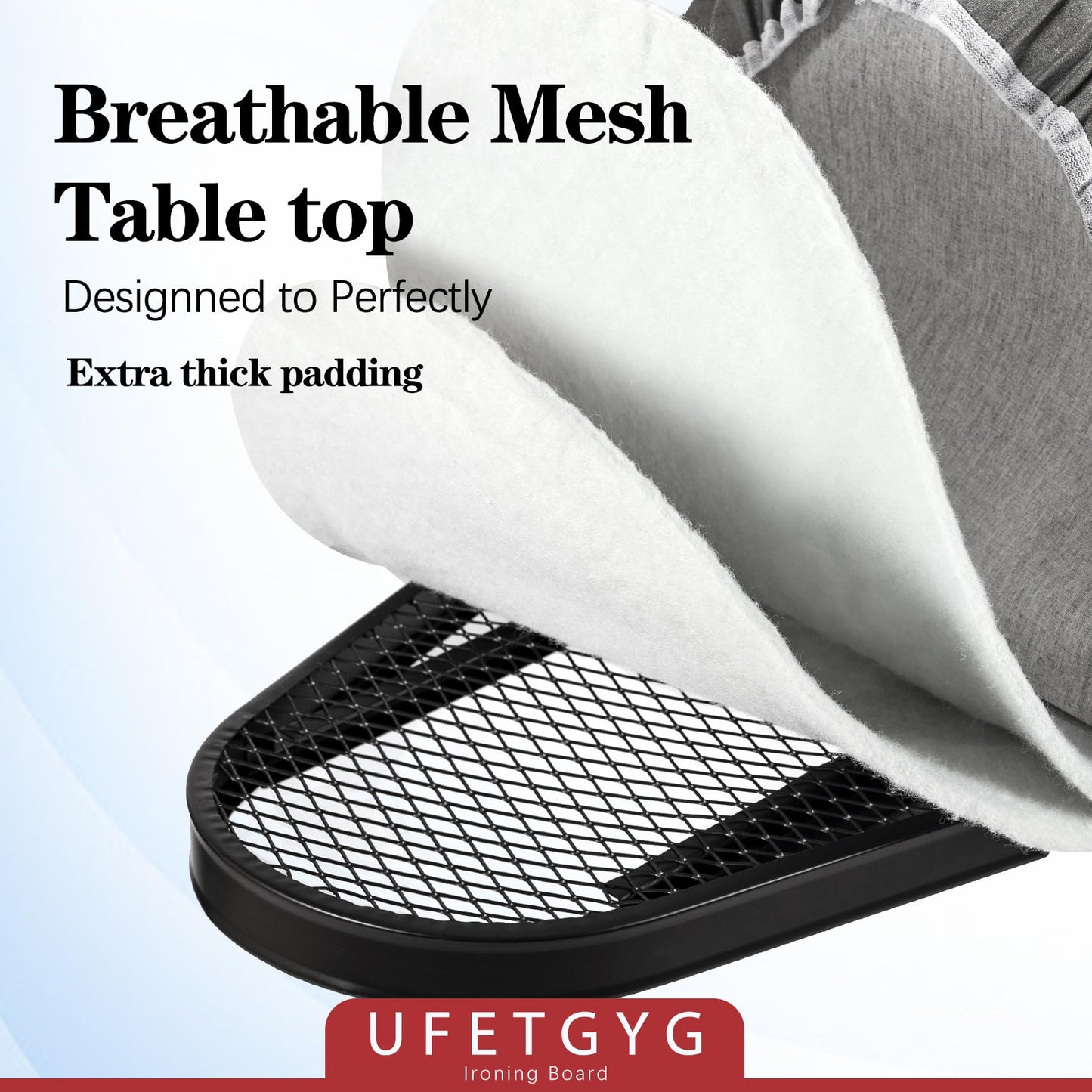 UFETGYG Ironing Board,13" X 43" W/with Iron Rest | Full Metal Construction| Height Adjustable | Heat & Scorch Resistant Fabric | Heavy Duty| Easy to Fold | Anti-Skid Feet |Grey