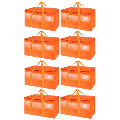 BALEINE 8-Pack Oversized Moving Bags with Reinforced Handles, Heavy-Duty Storage Tote for Clothes, Moving Supplies (Orange, 8-Pack)