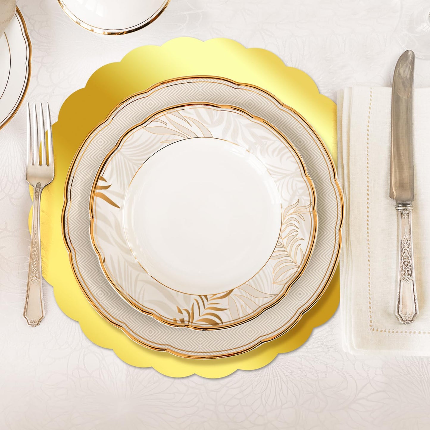 Germiwipe 100 Round Gold Placemats for Dining Tables. Mirrored Gold Charger Place Mats for Kitchen Banquet Table Settings for Weddings, Birthday Dinner Parties, etc.GE-020