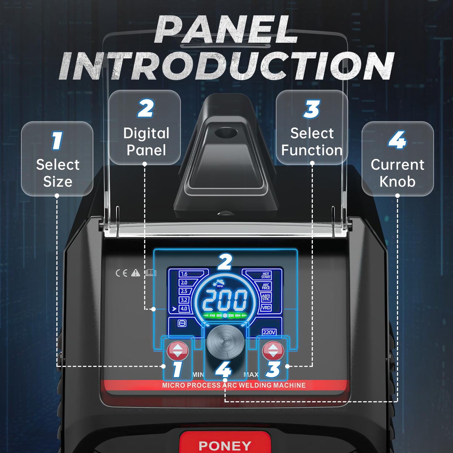 PONEY Stick Welder, 200V 110V/220V MMA/Lift TIG 2 in 1 Welding Machine, Digital Display, Hot Start, Arc Force, VRD, IGBT Inverter Welder with Pure Copper Coil (IARC-200SKN)
