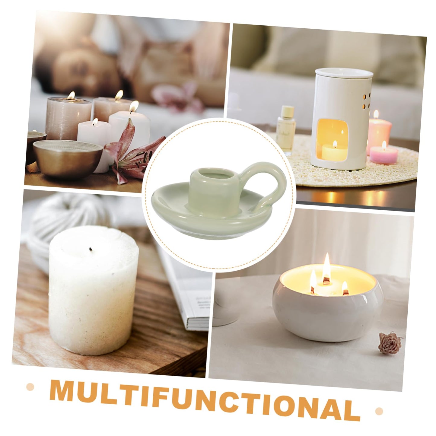 Amosfun 2pcs Ceramic Candle Holders for Dining Table Home Decor Wedding Centerpiece Decorative Candlestick Holders for Parties Easy to Style