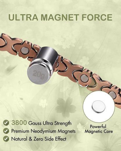 Feraco Pure Copper Bracelets for Women, Ultra Strength Magnetic Bracelet for Women with 3800 Gauss Magnet, Adjustable Flower Real Copper Jewelry Gift with Infinite Rose-Engraved (Copper)