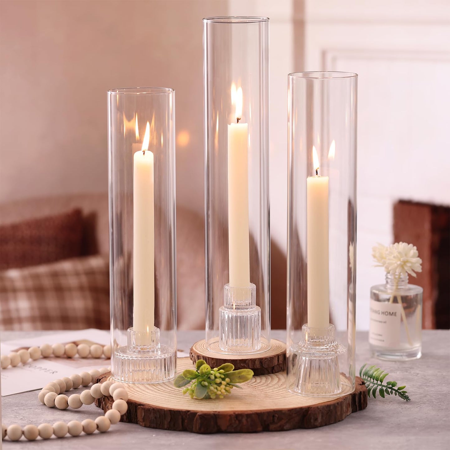NITIME 9 Set Hurricane Glass Candle Holders for Taper Candles, Candlestick Holders with Windproof Glass Tubes(11.8"/12.6"/13.8" H), Taper Candle Holders for Table Centerpieces, Wedding, Party Decor