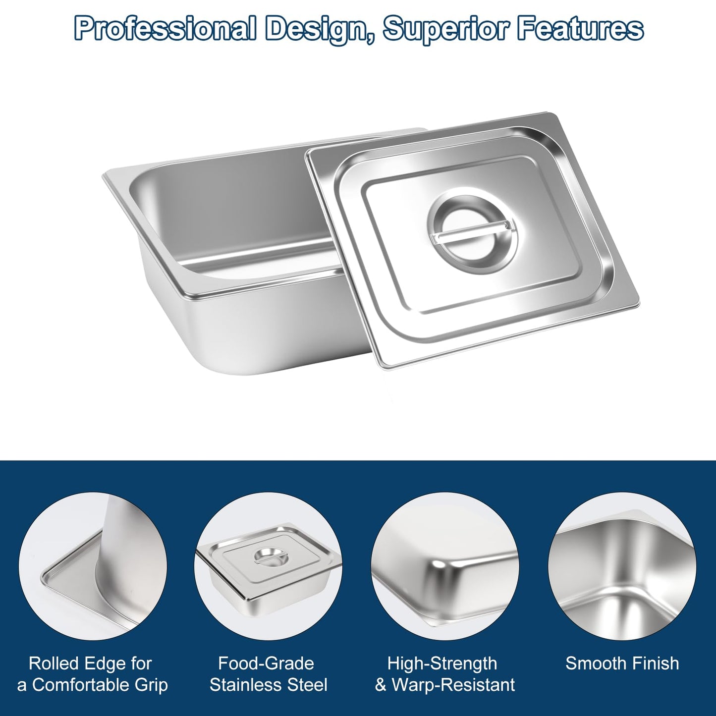 Botyboty 4 Pack 1/2 Half Size Hotel Pans 4 Inch Deep with Lids, Stainless Steel Steam Table Pan Half Size with Lids, Commercial Food Pans for Hotel, Home, Restaurant, Catering, Buffet Pan