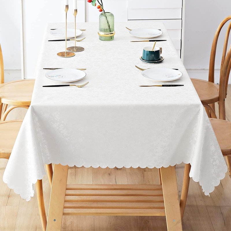Smiry Rectangle Table Cloth, Waterproof Heavy Duty Vinyl Tablecloths, Wipeable Washable Table Cover for Kitchen and Dining Room (White, 60" X 140")
