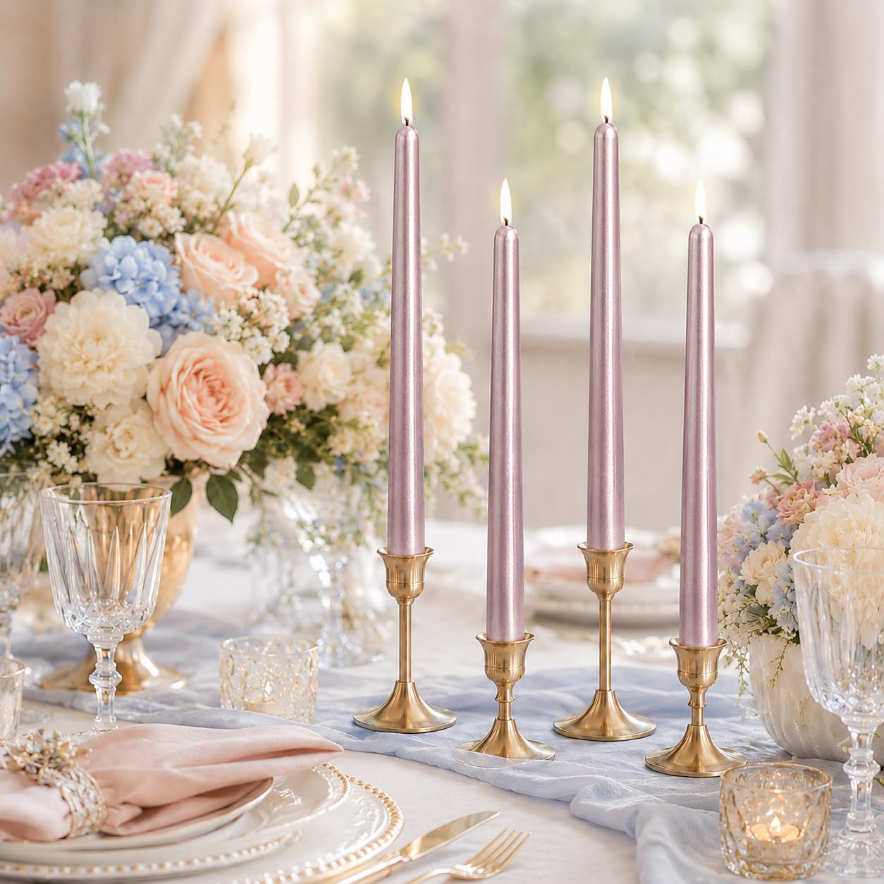 10 Inch Metal Purple Taper Candles Set of 4, Handmade Tapered Candles, Unscented Candle Stick Candlesticks for Wedding Table Party Home Decor