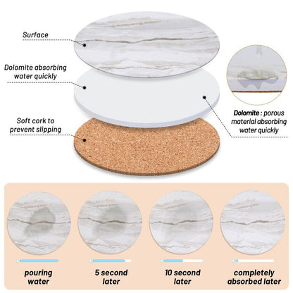 Caffox Coasters Set of 10, Absorbent Drink Coasters with Holder, Marble Style Ceramic Coaster for Wooden Table, Home Decor, 4 Inches(Griege)