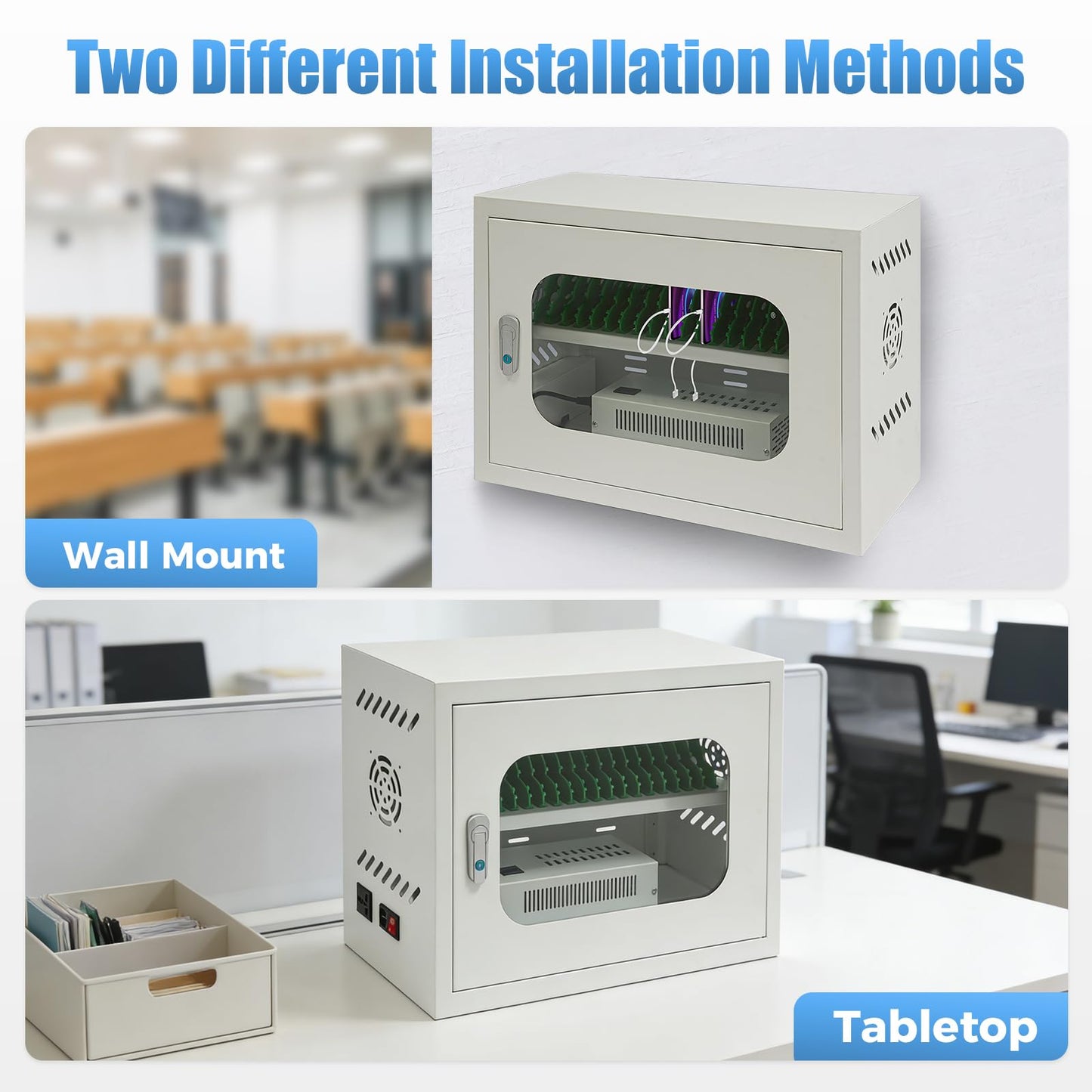 ChronosGear 20 Devices Mobile Phone Storage Cabinet, 200w Secure and Convenient Locking Charging Station, Cellphone Locker with Individual Ac Outlets for Schools, Governments, Factories (White-1)
