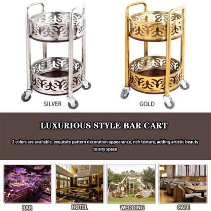Portable Mobile Double Armrest Drink Cart, Bar Cart with Wheels High-end Restaurant Luxury Style Serving Cart, Housewarming Gift(Gold)