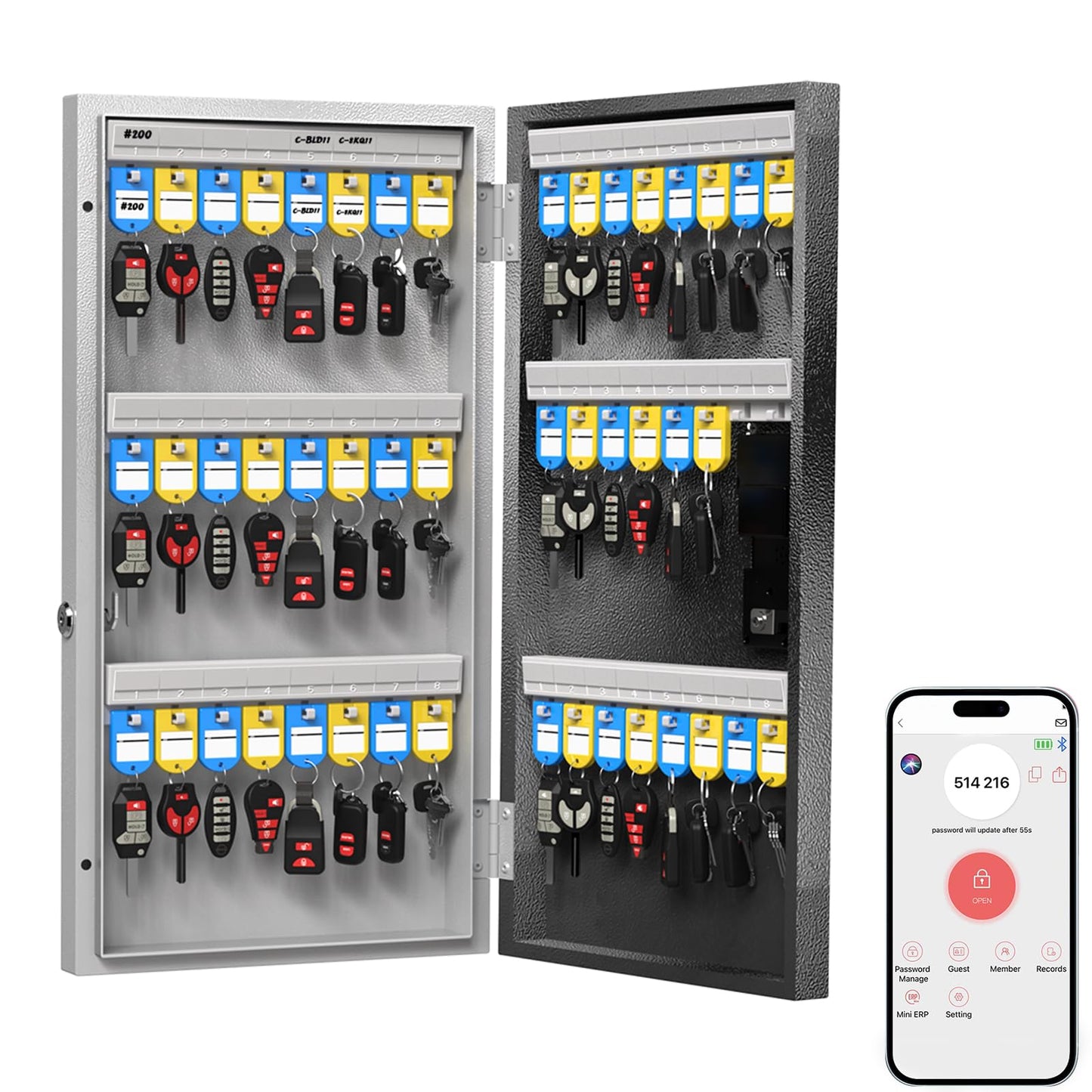 DiDiHere 48-Key Key Lock Box Wall Mount, Smart Key Management Cabinet with App, Key Access Log Tracking, Digital Keypad, Bluetooth & WiFi Unlock (Sold Separately) for School, Office, Business