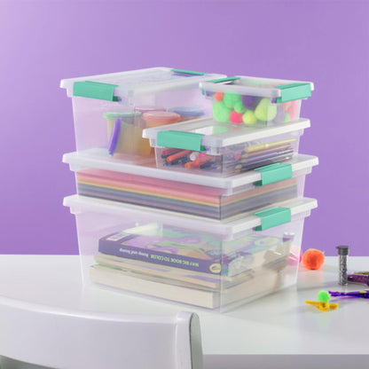 Sterilite 6-Pack Clip Box, Stackable Clear Plastic Bins with Latching Lids, Small - Writing, Arts or Crafts Supplies Storage Containers for Home, Office, Classroom and Workshop Organization