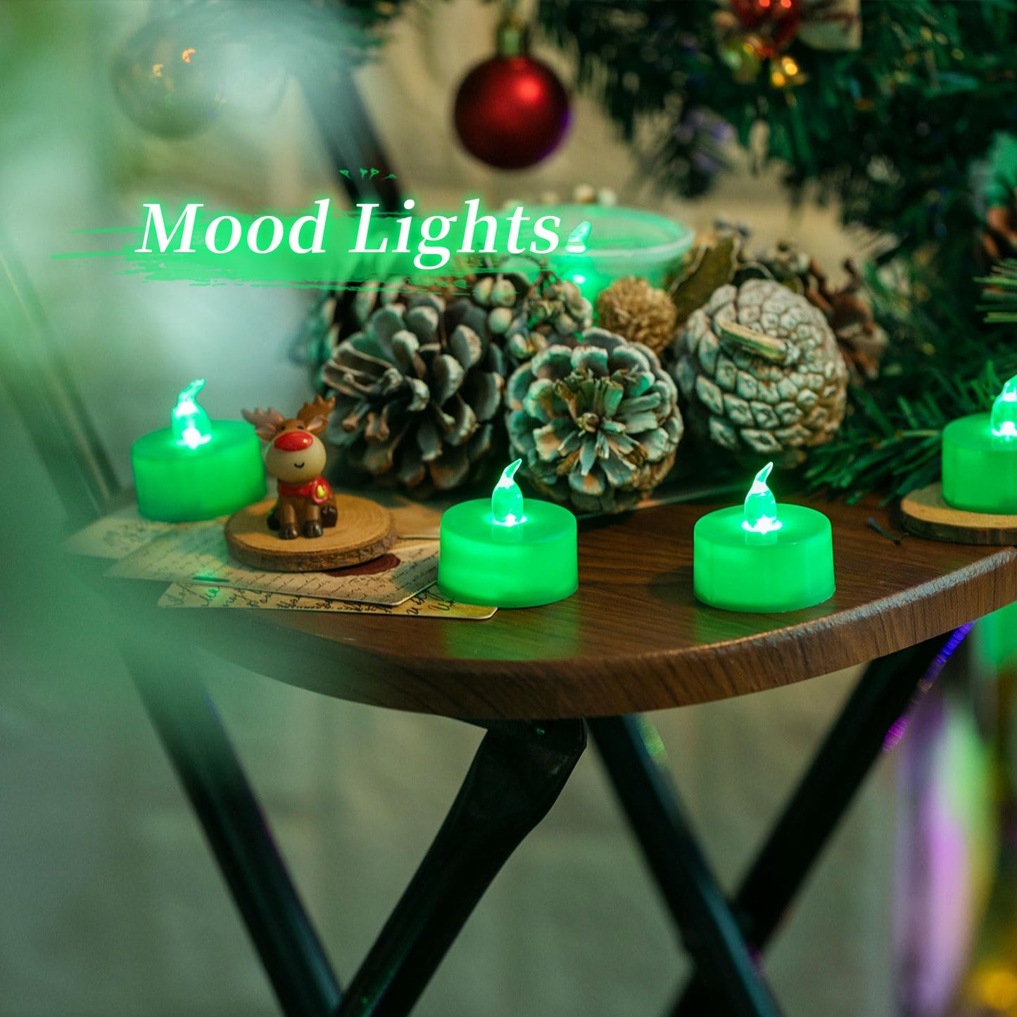 LANKER 24 Pack LED Tea Lights Candles, Flickering Green Flameless Tealights, Long Lasting Battery Operated Fake Candles, Decoration for Halloween and Christmas (Green - 24pcs)