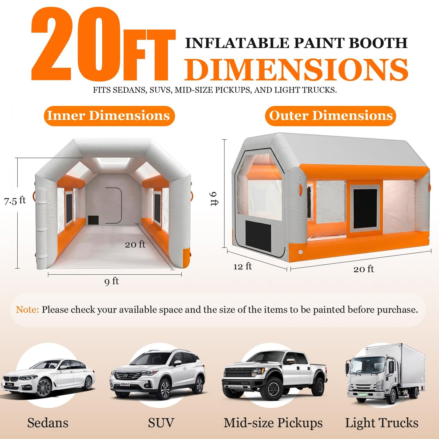 20x12x9ft Inflatable Paint Booth, Light Water-Resistant 210D Oxford Portable Spray Booth with 750W Blower, Professional Mobile Workshop for Car Parts, Furniture & Crafts, Dual Filtration