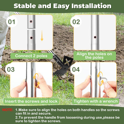NICOFPHY Weed Puller Tool with Long Handle, 60" Manual Weeding Tools Gardening, 2 in 1 Hand Weed Rake and Hoe Garden Weeder Tool, Uprooting Pulling Weed Remover Tool for Yard, Patio, Lawn and Garden
