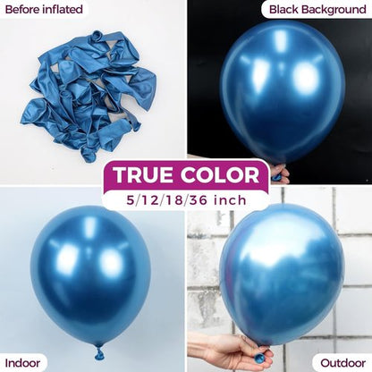 Bezente Metallic Blue Latex Balloons - 100 Pack 12-Inch Chrome Blue Helium Balloons for Celebrations