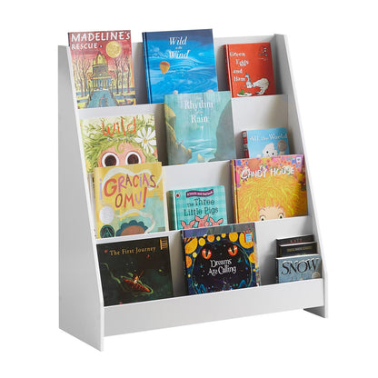 SoBuy Bookshelf for Kids, Montessori Bookshelf Toddler Bookcase 4-Tiers, Storage Display Rack Organizer Holder for Classrooms, Playrooms, and Nursery, White, KMB32-W