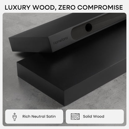 Homeforia 16 inch Black Floating Shelves, High End Solid Real Wood 16inch Bathroom Floating Shelves for Wall Mounted, 16in Wooden Small Floating Shelf, Heavy Duty Bracket, 16 X 6.5 X 1.75 in, Set of 2