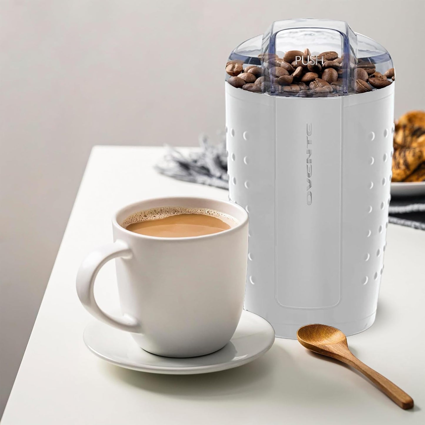OVENTE Electric Coffee Grinder for Beans, Spices and More, 2.5Oz Compact Grinding Mill, Spice Grinder with Stainless Steel Blade, Pulse Button Operation and Transparent Easy to Open Lid, Black CG225B