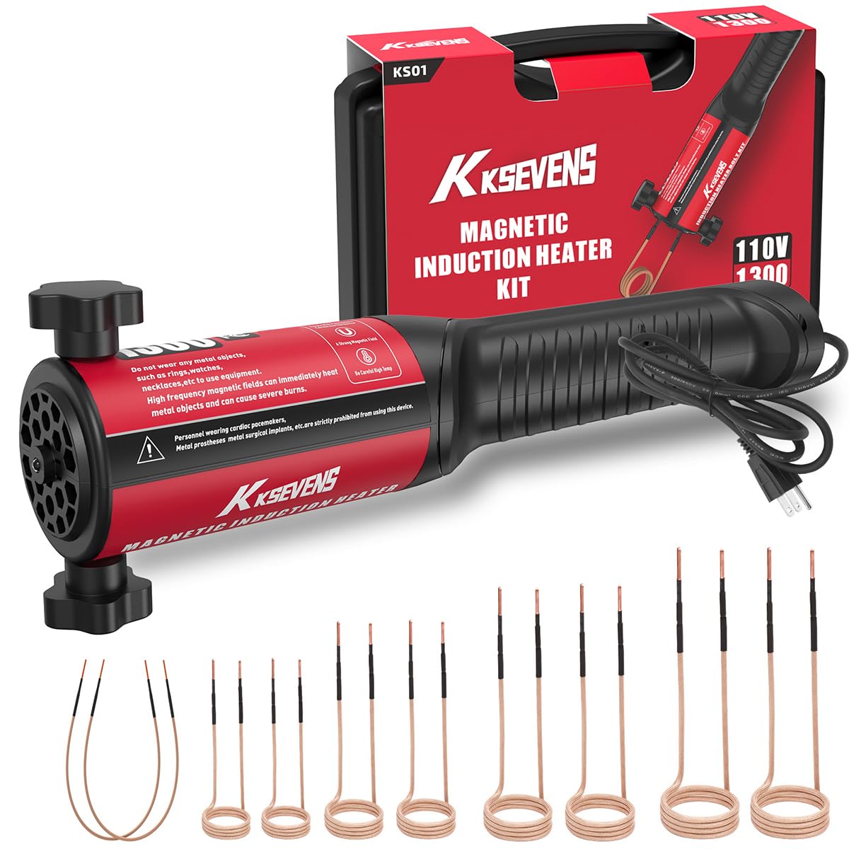 Induction Heater Bolt 1300W 110V,Induction Bolt Heater Removal Tool Kit with 10 Coils for Rusty Screw Removing,Red