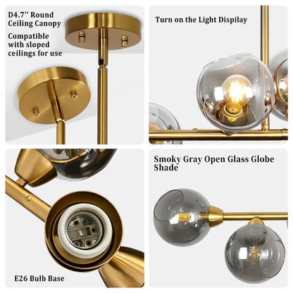 Lzawvm Linear Chandeliers Dining Room Gold Sputnik Chandelier 13-Lights Modern Glass Globe Chandelier 59 Inch 13 Lights Linear Dining Room Light Fixture