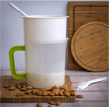 Nut Milk & Greek Yogurt Maker - Reusable & Durable Nut Milk Bag Alternative - Fine Mesh Stainless Steel - Soy/Oat/Almond Milk - All Purpose Food Strainer - (1 Quart Yogurt, 1.5 Quart Nut Milk) (B)