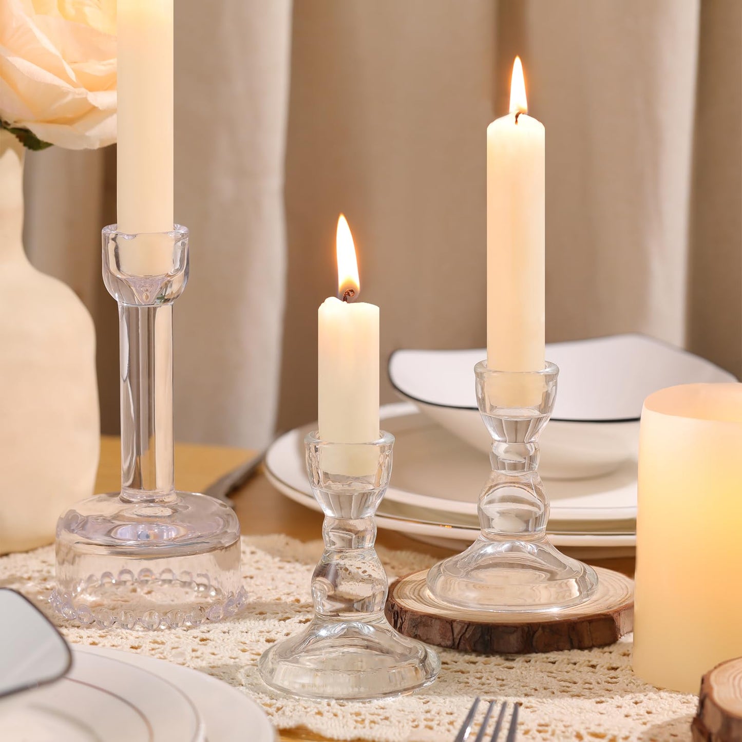 Lanttu Glass Candlestick Holders Set of 6 Clear Taper Candle Holder Bulk Crystal Candle Holders for Wedding, Table Centerpiece, Home Decoration