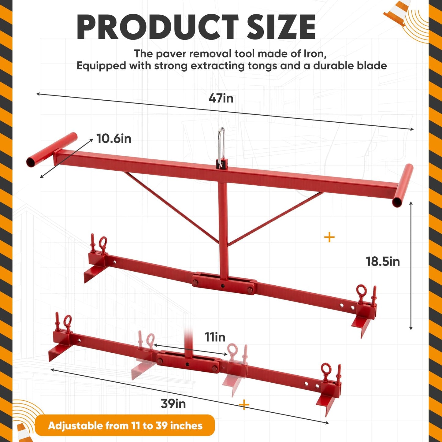 Lasnten Heavy Duty Paver Slabs Lifter & Extractor Tool, Telescopic Adjustable Brick Tongs Cutter Handle Block Mover for 20 to 39 in Slabs for Landscaping, Construction Team, DIY, Masonry Driveway