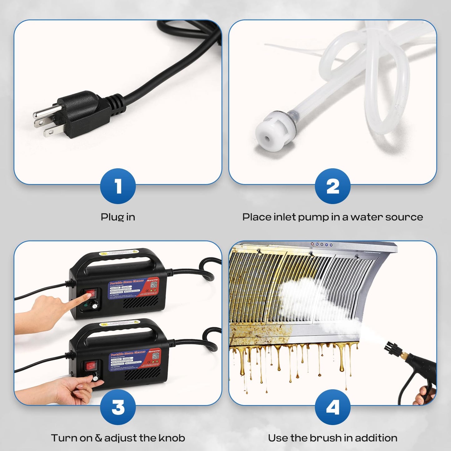 Moongiantgo High Pressure Steam Cleaner 1500W Handheld Steamer for Cleaning, Portable Tankless Pressurized Cleaning Machine for Car Detailing Grout Tile, Commercial Home Kitchen Bathroom (Black)