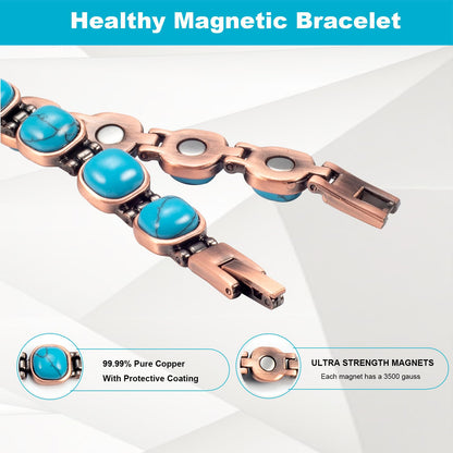 EnerMagiX Copper Bracelet for Women, Pure Copper Adjustable Blue Turquoise Bracelet Jewelry, Mother's Day Gift（0173）