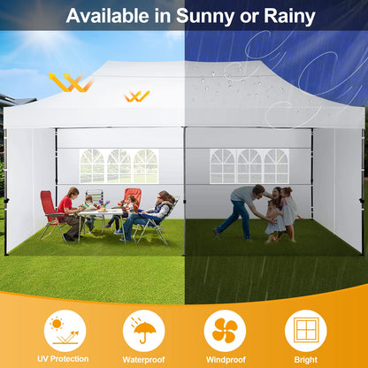 COBIZI 10x20 Pop Up Canopy with 6 Sidewall,Heavy Duty Canopy UPF 50+ All Season Wind Waterproof Commercial Outdoor Wedding Party Tents for Parties Canopy Gazebo with Roller Bag(10 x 20 ft White)