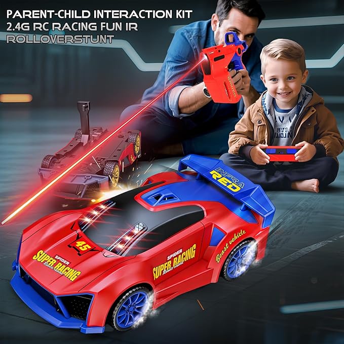 3 IN 1 Remote Control Car with Infrared Gun 1: 24 Parent-Child Drift RC Car 2.4GHz Stunt Toys with Shooting Game 2 Rechargeable Charge Battery Birthday Gifts for Kids Boys Girls Age 6-12 (Red)