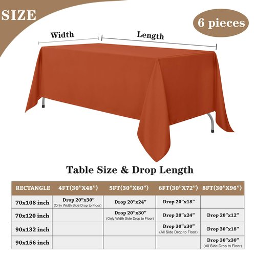 Fitable 6 Pack Rust Round Tablecloths - 120 Inches in Diameter - Stain Resistant and Washable Fall Table Clothes, Polyester Fabric Table Covers for Wedding, Party, Banquet, Formal Events