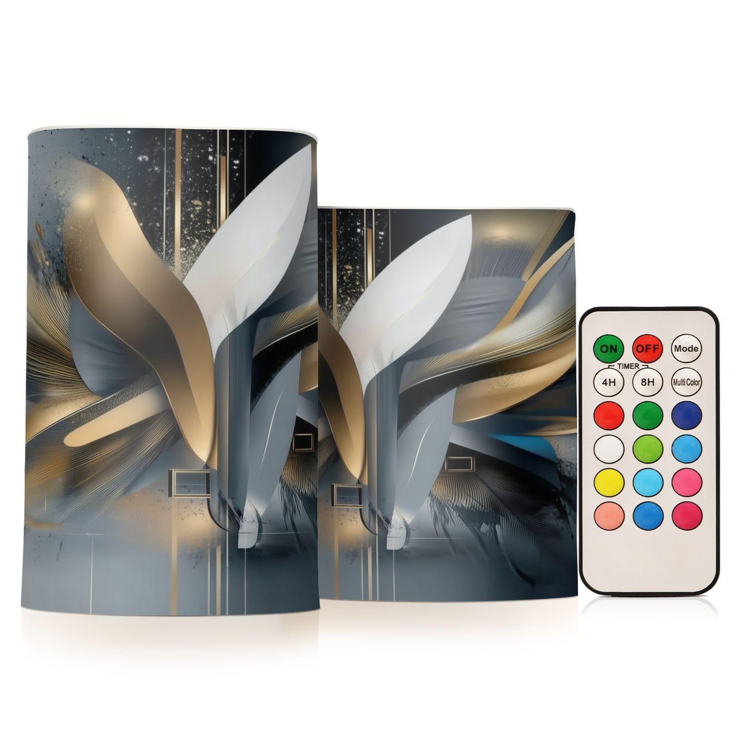 LFICRTAN Abstract Shapes Gold and Black Flameless Candles Battery Operated Color Changing LED Candles with Remote Control Timer Outdoor Indoor 2 Pack