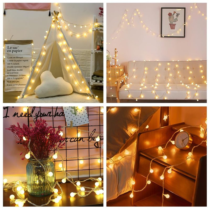 AUAUY String Lights, 40 LED 19.6FT String Lights Battery Operated 2 Modes, Christmas Lights Bedroom, Waterproof Outdoor Lights for Indoor Outdoor Wedding Party New Year Garden Decorations(Warm White)