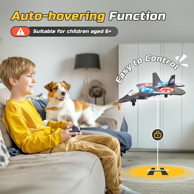 Foam RC Airplane Drone for Kids Remote Control Helicopter Toy Plane Fighter Jet with LED Light Auto Hover 360°Flip 2 Batteries (16 Mins Flight) Easy to Fly for Beginners