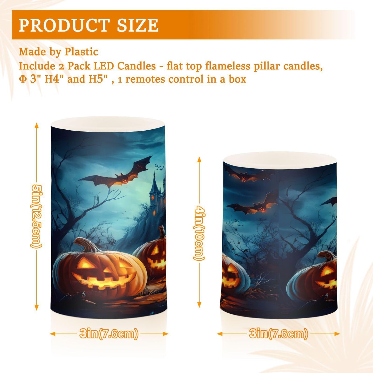 ALAZA Halloween Pumpkins Castle Flying Bat Flickering Flameless Candles Battery Operated with Remote Timer,Tea Light Candles LED Pillar Votive Candles Set of 2 for Outdoor Indoor Decorations