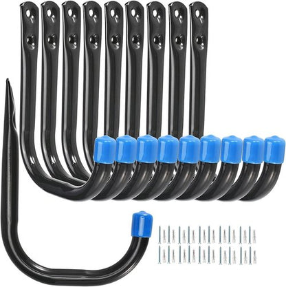 Heavy Duty Garage Storage Hooks by J Utility - 4-Inch Wall Mount Organizers for Tools, Bikes & Ladders | 10 Pack