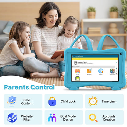 Kids Tablet 7 Toddler Children's Learning Tablet with WiFi, YouTube, Parental Control, Durable Case Education Learning Apps for Boys Girls (Blue)