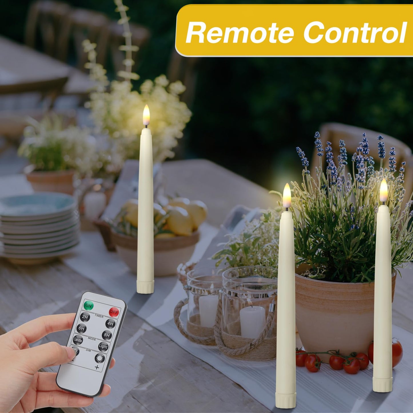 Tuanse 20 Pcs Flickering Flameless Taper Candles Bulk LED Battery Operated Realistic Flame Effect with Remote & Timer Safe No Fire Wax Drip Candles for Wedding Church Home Decor (8.46",Beige)