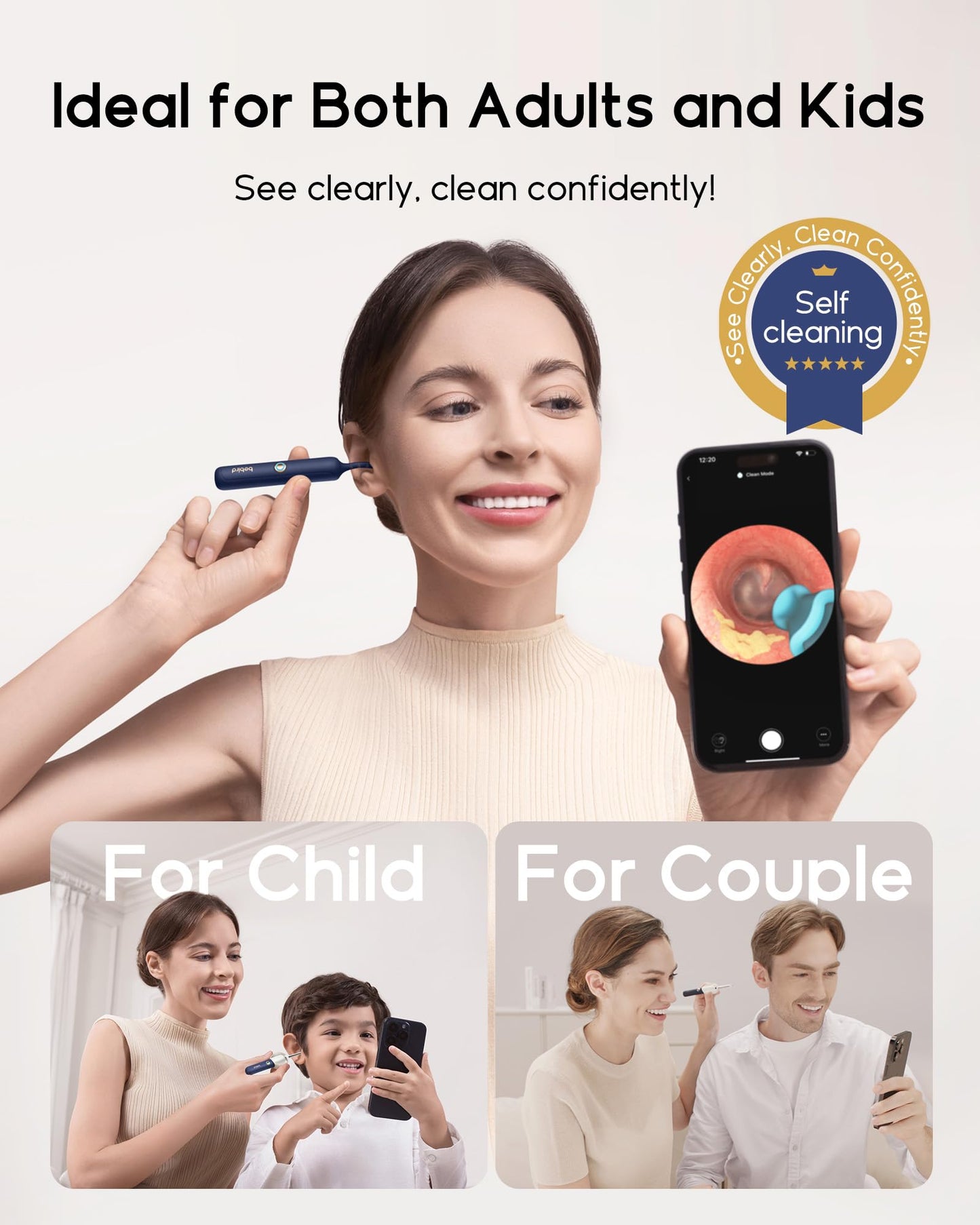 Bebird Earsight Plus R37R Ear Cleaning Camera Wax Removal Tool kit, Flexible Ear Scope Otoscope Camera Light, Visual Ear Picker Wireless Earwax Remover Tweezers for Adults & Kids
