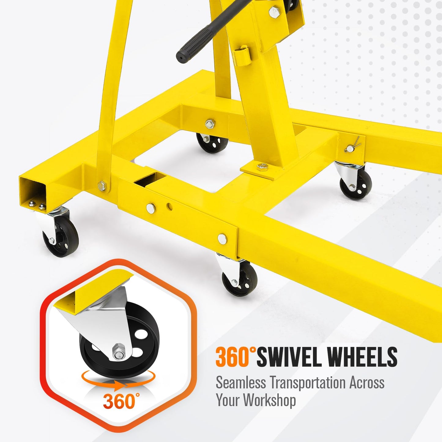 GarveeLife 2-Ton Folding Hydraulic Engine Hoist, Shop Crane with Telescopic Boom & 6 Casters, 4400 Lbs Foldable Cherry Picker Lift for Home Garage, Workshop, Warehouse, Heavy-Duty, Yellow