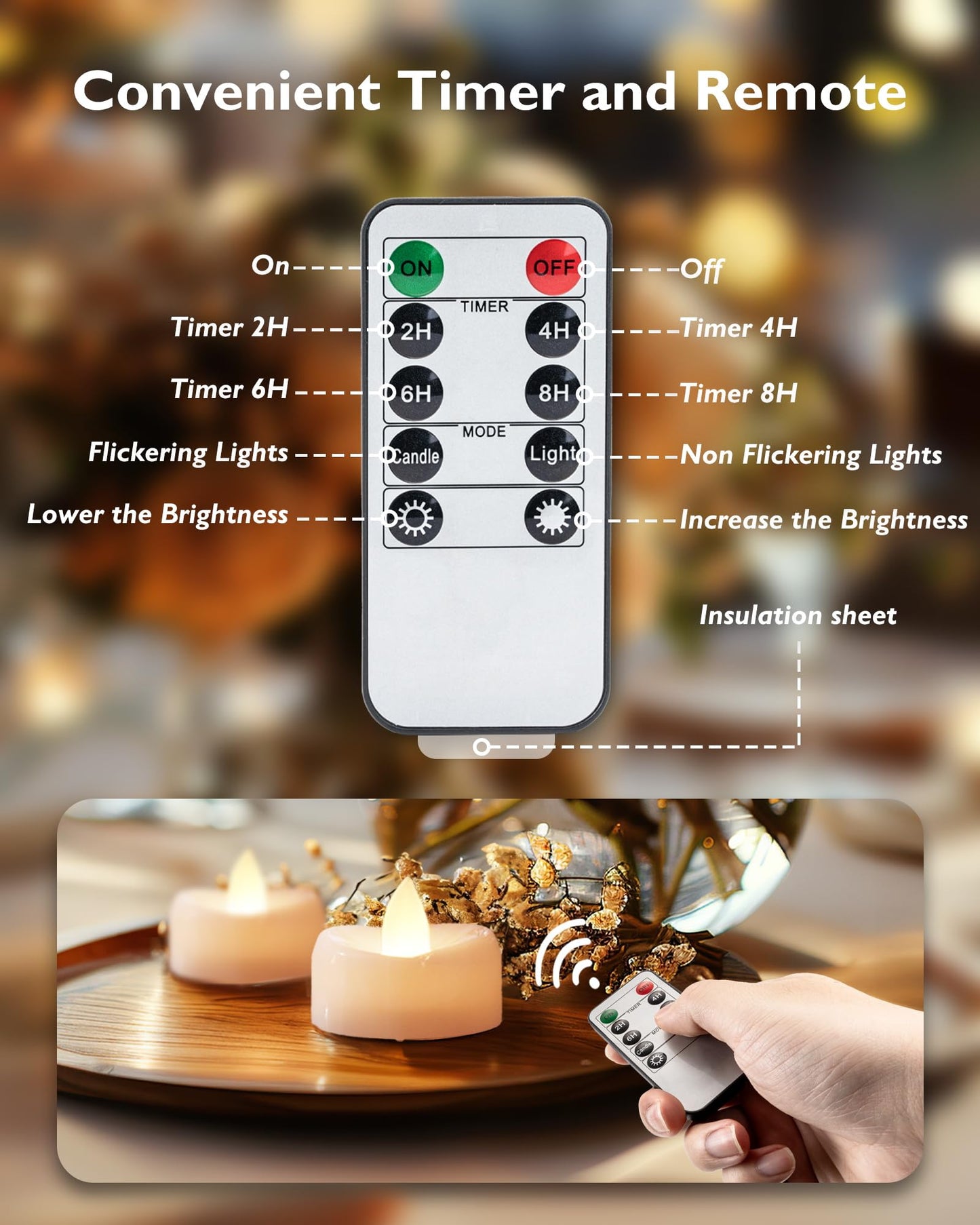 merrynights Remote Candles, 12PCS Flameless Tea Lights Candle Battery Operated with Timer, 400+Hours Remote Control LED Tea Lights Votive Candle for Holiday Table Centerpieces Decor