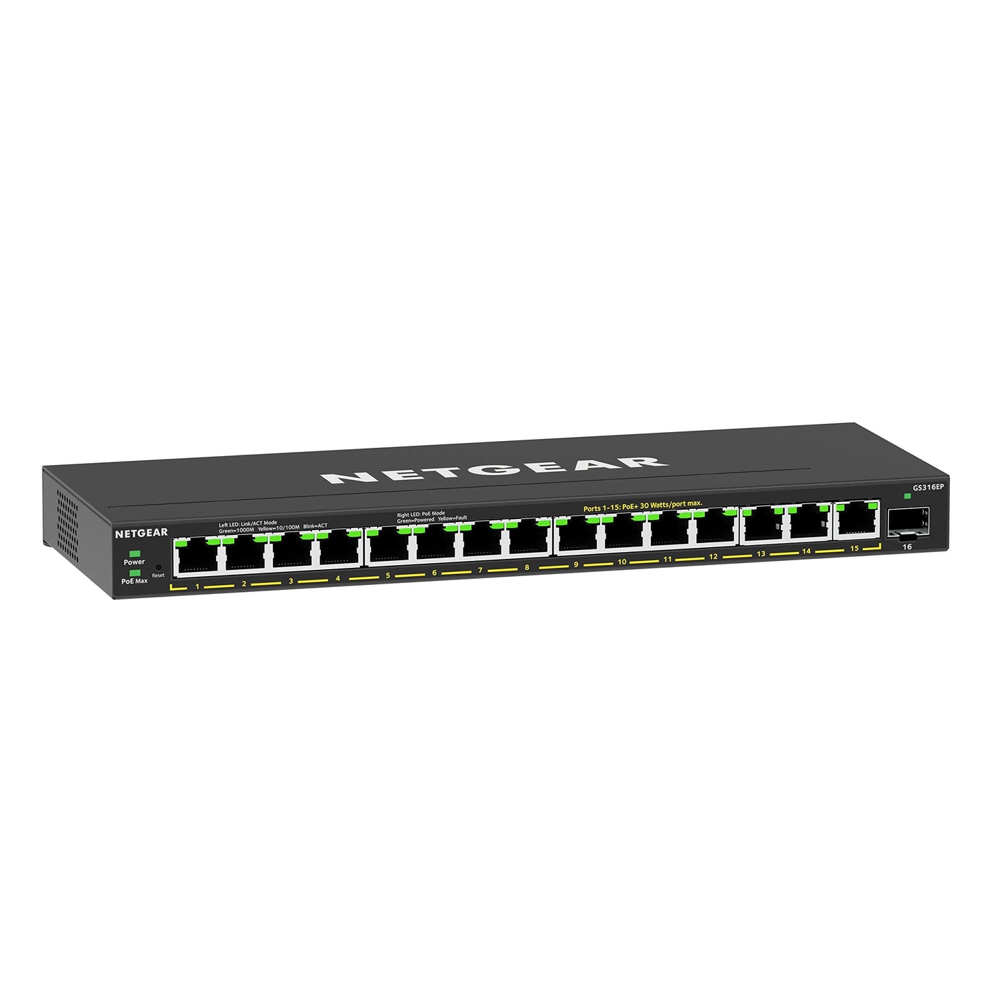 NETGEAR 16-Port PoE Gigabit Ethernet Easy Smart Essentials Switch (GS316EP) - Managed, with 15 x PoE+ @ 180W, 1 x 1G SFP Port, Desktop or Wall Mount